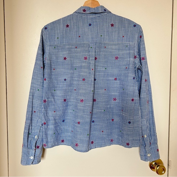 Gap Embroidered Flowers Long Sleeve Button Down Shirt, Blue/White - Picture 4 of 8